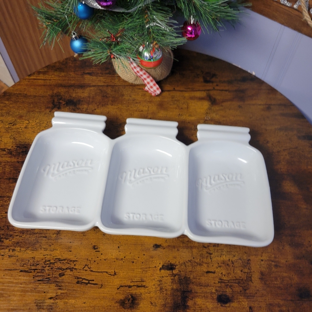 Mason Craft &More 3 sectional stoneware Tray-white